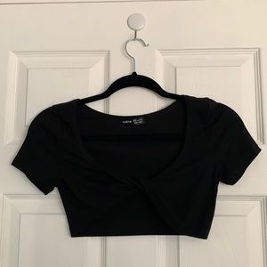 SHEIN Twist Front Rib Knit Crop Top Black XS